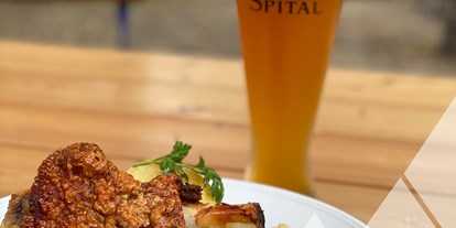 Essen-gehen - Bayern - Schweinshaxe mit hausgebrautem Bier - Brauereigaststätte Spitalgarten