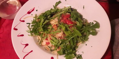 Essen-gehen - Raucherbereich - Salzburg - Spaghetti Gambaretti, mit Scampi, Ruccola und Tomaten - Trattoria Domani
