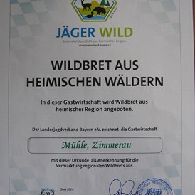 Restaurant: Auszeichnung: Heimisches Wildbret - Gasthof Mühle / Natur- & Wanderhotel