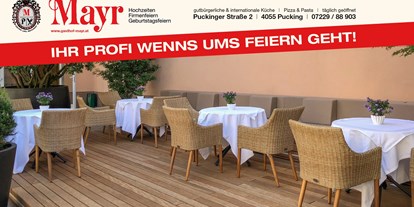 Essen-gehen - Gerichte: Pizza - Hasenufer - Die neue Lounge, welche im Sommer 2018 errichtet wurde.  - Gasthof Mayr