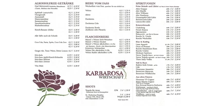 Essen-gehen - grüner Gastgarten - PLZ 49637 (Deutschland) - Zweite Seite der Getränkekarte der KARBAROSA Wirtschaft - KARBAROSA Wirtschaft