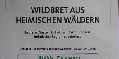 Essen-gehen - Mahlzeiten: Abendessen - Bayern - Auszeichnung: Heimisches Wildbret - Gasthof Mühle / Natur- & Wanderhotel