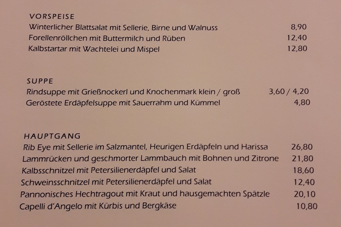Restaurant: Speisekarte - Restaurant Forthuber im BRÄU