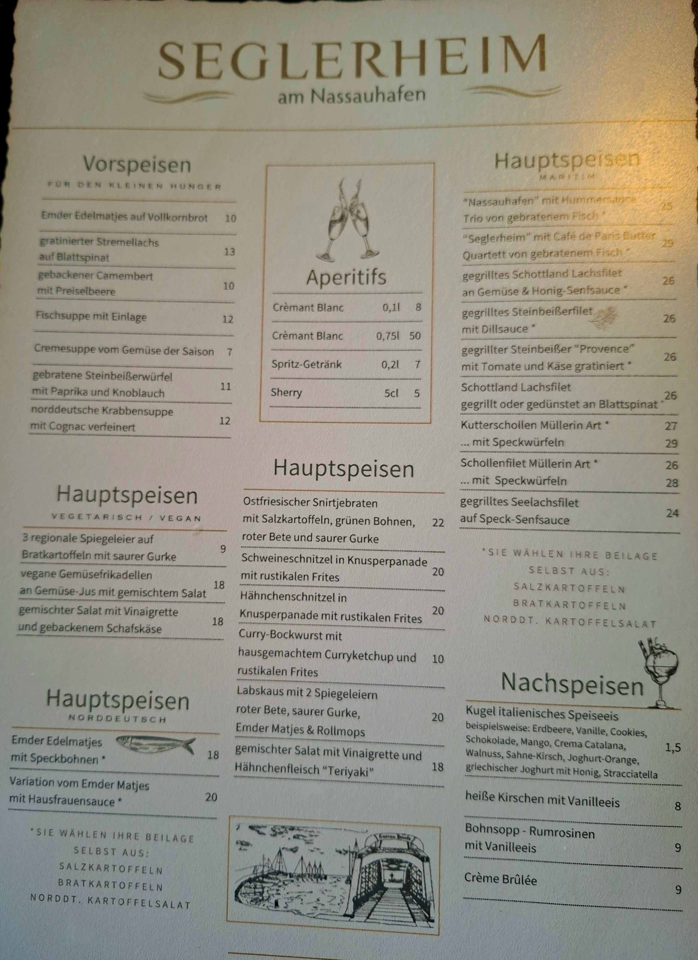 Essen-gehen - Gerichte: Schnitzel - Deutschland - die neue Speisekarte aus August 2025 - "Seglerheim"  Restaurant am Nassauhafen