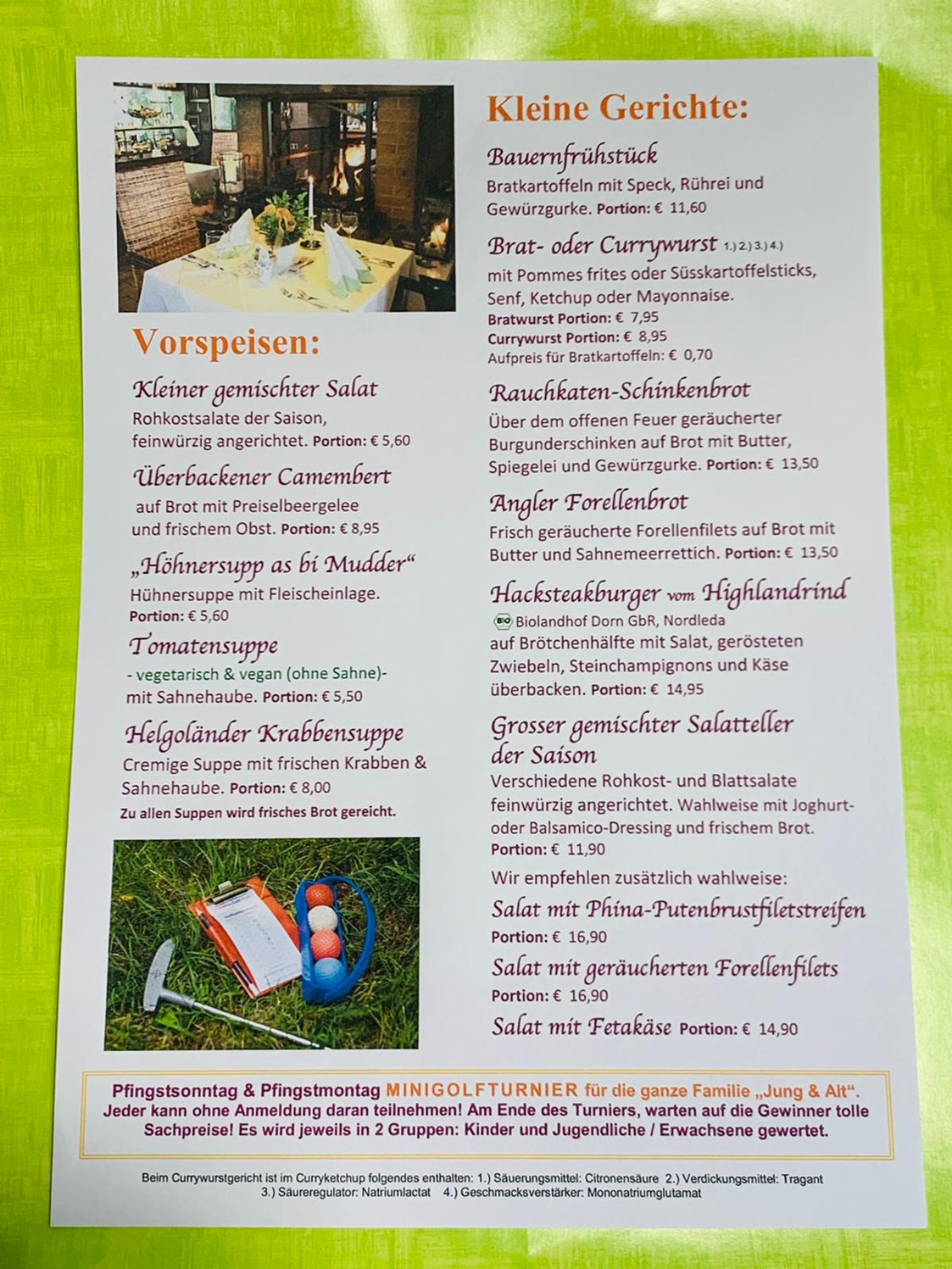 Restaurant: Speisenkarte Seite 1 ab April 2022 - Rauchkate Beverstedt