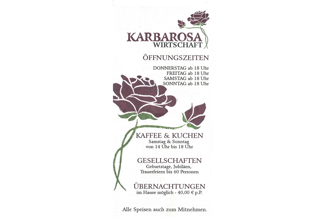 Restaurant: Deckblatt der Speisekarte der KARBAROSA Wirtschaft - KARBAROSA Wirtschaft