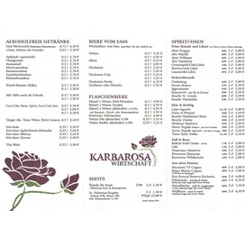 Restaurant: Zweite Seite der Getränkekarte der KARBAROSA Wirtschaft - KARBAROSA Wirtschaft