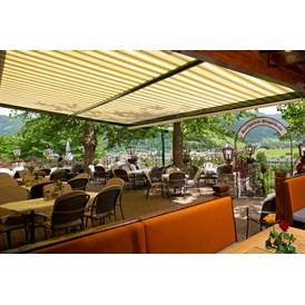 Restaurant: Der Stegerbräu Gastgarten unter 3 Linden, mit Blick auf die Radstädter Tauern - Restaurant Stegerbräu - Radstadt