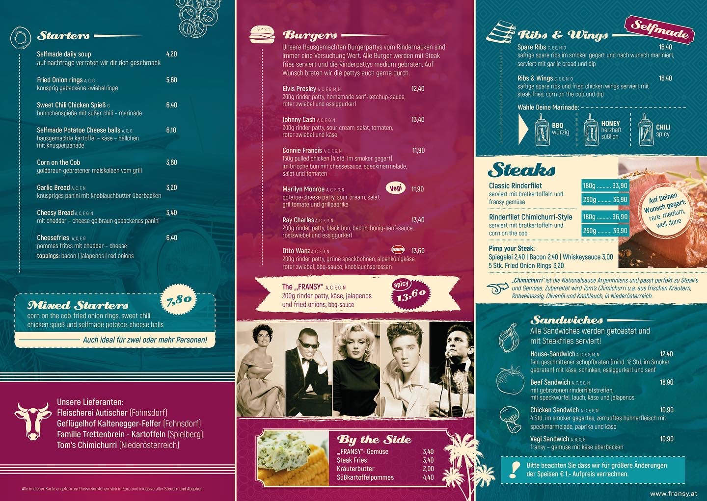 Essen-gehen - Steiermark - Speisekarte  - Fransy American Diner 