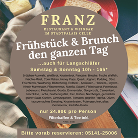Restaurant: Frühstück und Brunch in Celle im Restaurant FRANZ im Stadtpalais  - FRANZ Restaurant und Weinbar 