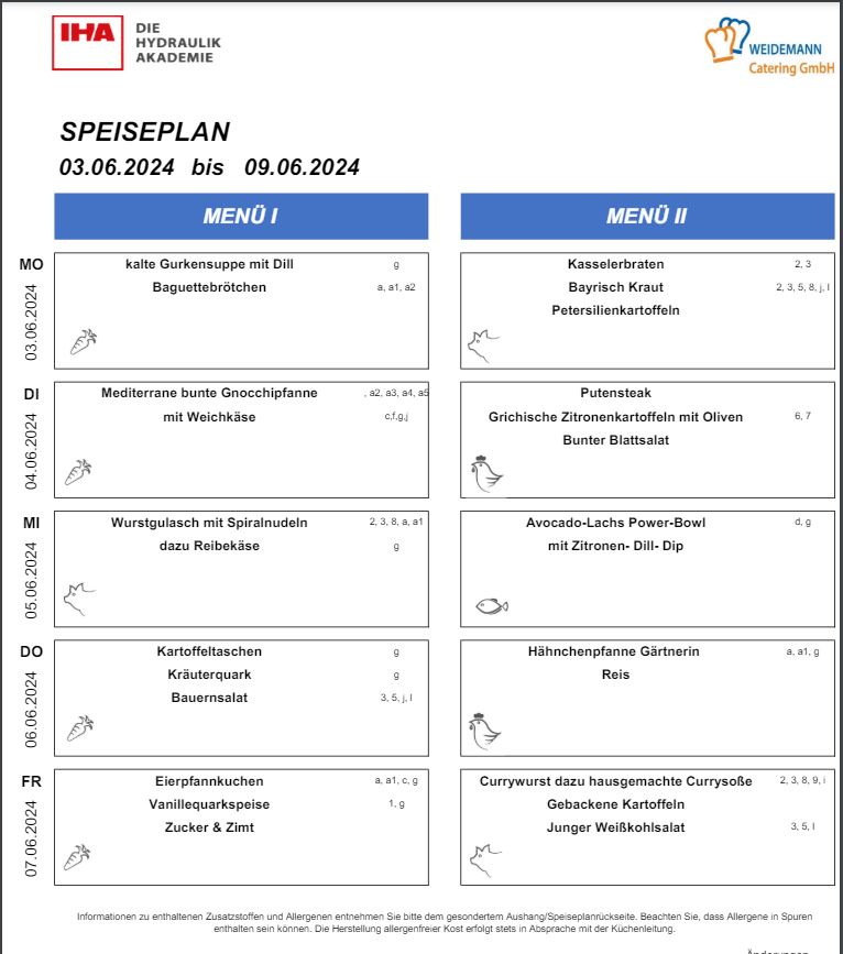 Essen-gehen - Sachsen - Speiseplan für KW23 - Betriebsrestaurant IHA GmbH