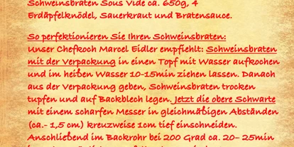 Essen-gehen - Sitzplätze im Freien - Wien Wieden - NEU 
Sous Vide Schweinsbraten ca. 600g für zwei bis drei Personen mit Sauerkraut und 4 Erdäpfelknödel um nur € 25 - reservierung@cafe-zuckergoscherl.at - Zuckergoscherl am Rochusmarkt