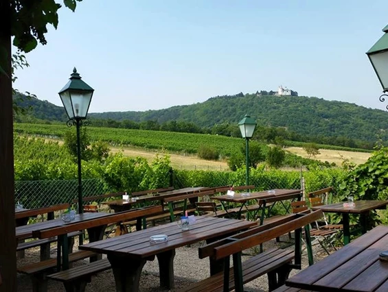 Restaurant: Terrasse mit wunderschönen Wien/Donau Ausblick bei Heuriger Sirbu -  Heuriger Sirbu