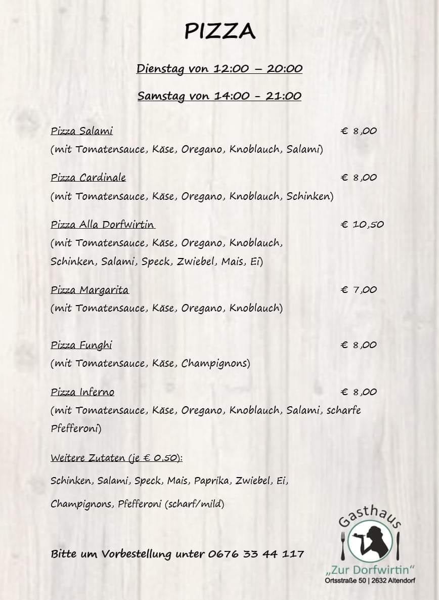 Restaurant: Pizza Tage - Gasthaus zur Dorfwirtin