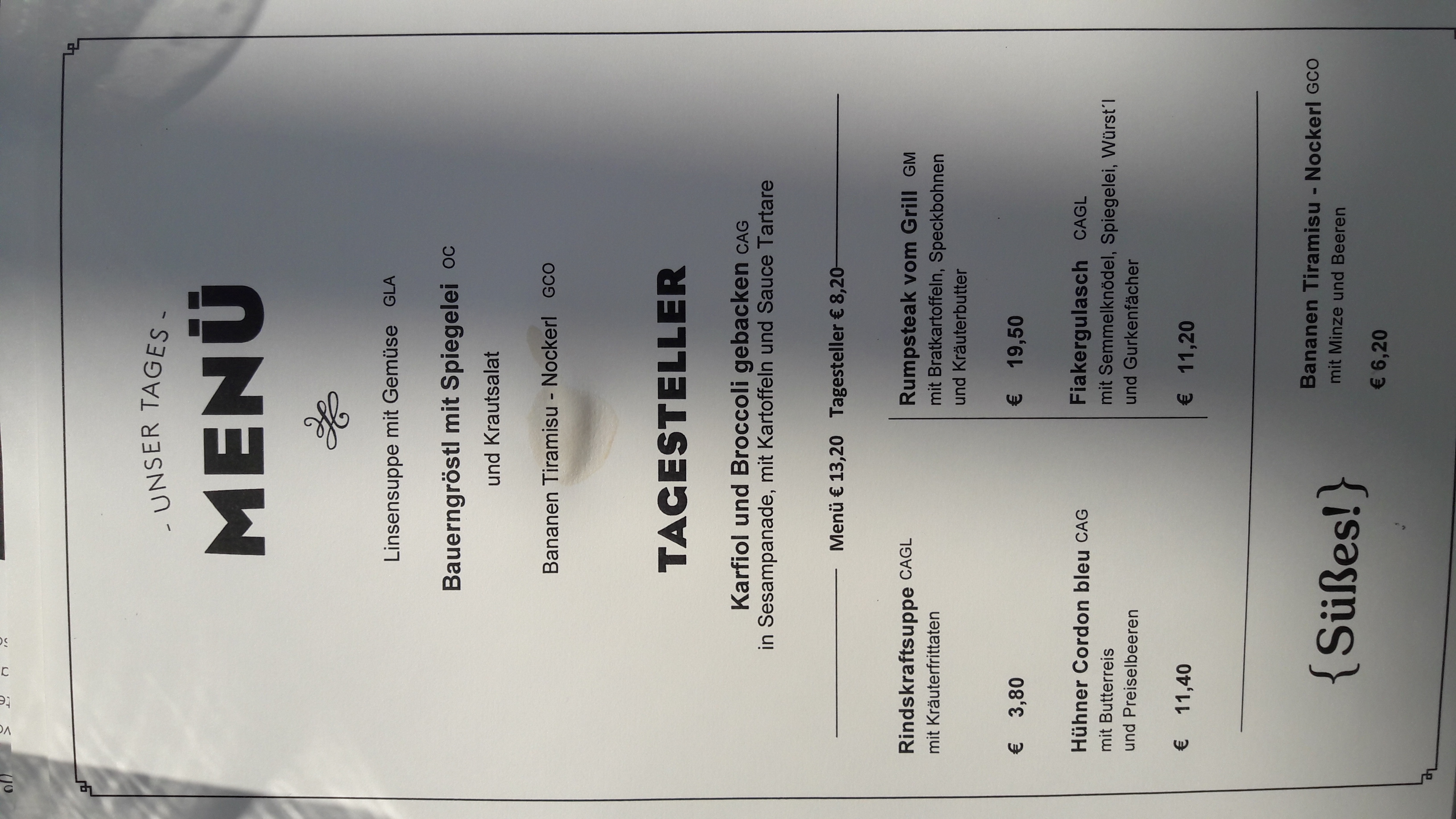 Essen-gehen - Sitzplätze im Freien - Salzburg - Speisekarte Tagesteller - Das Johann - Wiener Cafe und Restaurant