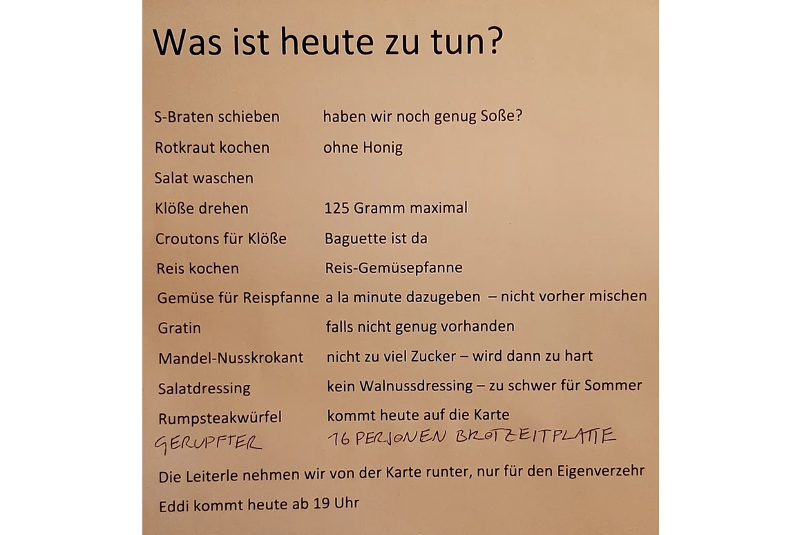 Restaurant: Arbeitsliste - hinter den Kulissen... - SophienBäck