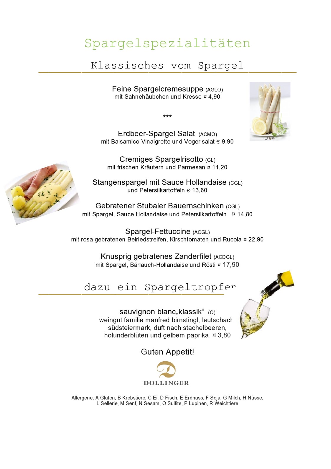 Restaurant: Aktuell bei uns ab Ende April 2019: Spargel in allen Variationen! - Restaurant Dollinger